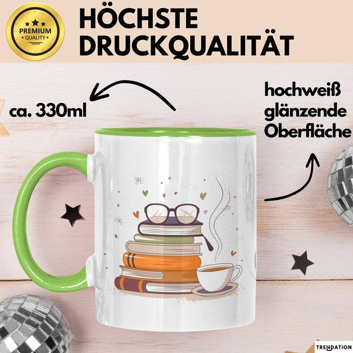Bücherwurm Tasse Geschenk Lustige Geschenkidee Spruch Für Lese Liebhaber Grün Trendation