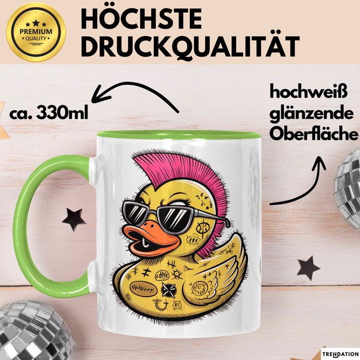 Quietscheente Tier Tasse Geschenk Lustige Geschenkidee Spruch Punk Ente Entenküken Grün Trendation