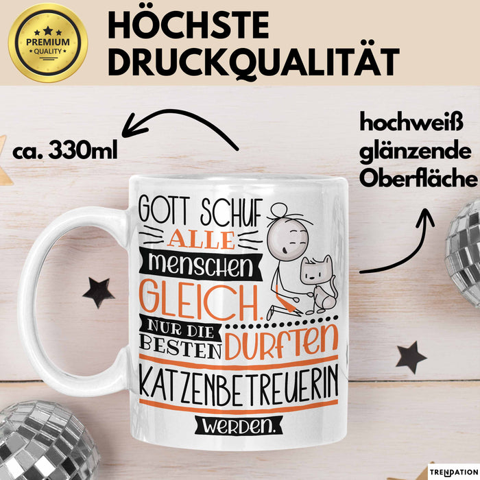 Katzenbetreuerin Geschenk Becher Tasse Gott Schuf Alle Menschen Gleich Nur Die Besten Durfeten Katzenbetreuerin Werden Geschenkidee Lustig Weiß Trendation