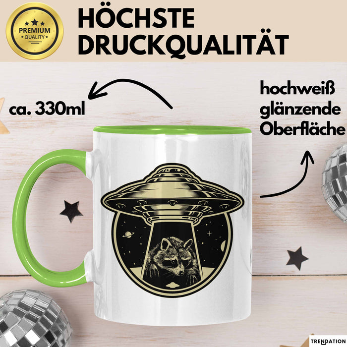 Waschbär Geschenk Tasse Ufo Alien Waschbär-Liebhaber Geschenkdidee Grün Trendation