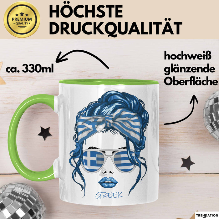 Grieche Tasse Geschenk Greek Woman Frau Becher Kaffee-Becher Grün Trendation