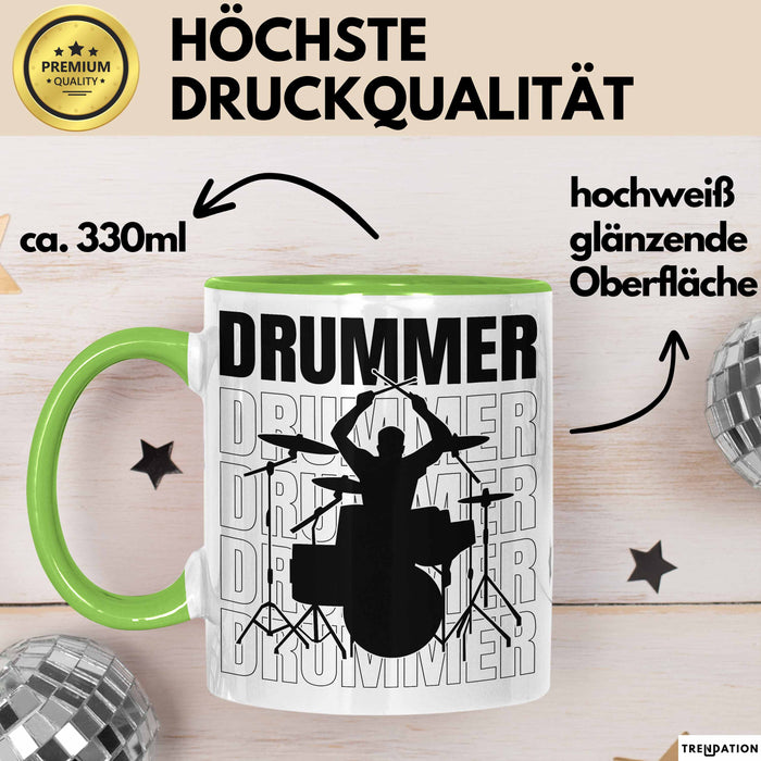 Drummer Schlagzeug-Spieler Geschenk Tasse Geschenkidee Kaffee-Becher Schlagzeuger Grün Trendation