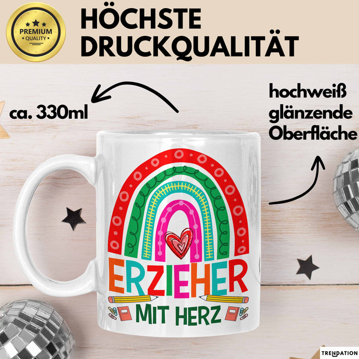 Erzieher Mit Herz Tasse Lustiges Geschenk Für Kindergarten Erzieher Mann Weiß Trendation