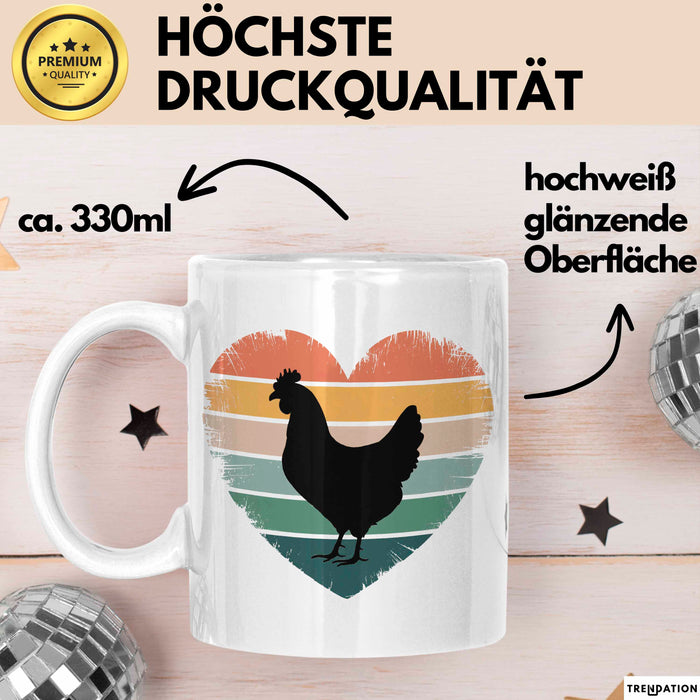 Huhn Tier Bauer Tasse Becher Geschenk Lustige Geschenkidee Spruch Hühnerherz Weiß Trendation