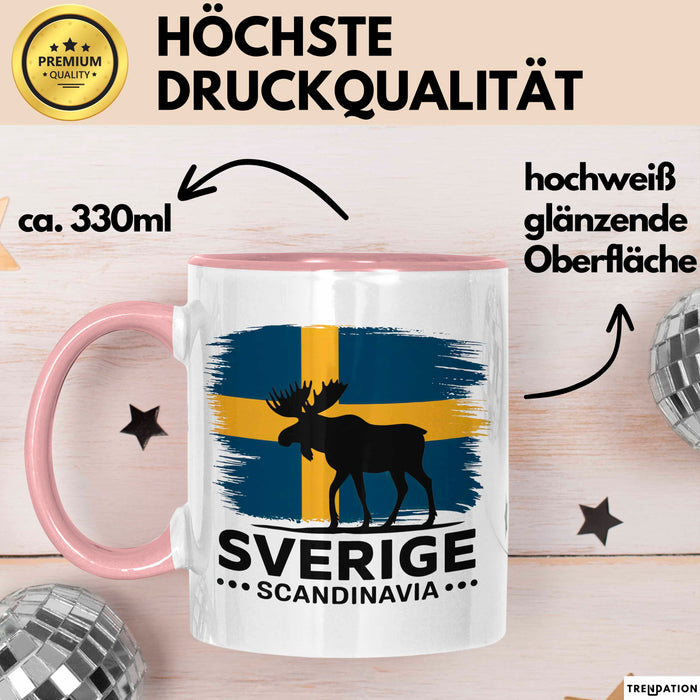 Schweden Skandinavien Schwedisch Tasse Geschenk Lustige Geschenkidee Spruch Elk Bull Sverige Scandinavia Rosa Trendation