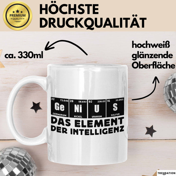 Chemiker Tasse Geschenk Für Chemie-Studenten Genius Das Element Der Inztelligenz Kaffee-Becher Weiß Trendation