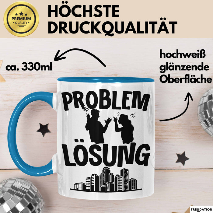 Immobilienmakler Tasse Geschenk für Immo Verkäufer Männer Geschenkidee Problem und Lösung Immobilien Blau Trendation
