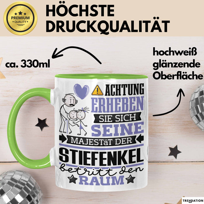 Enkelsohn Geschenk Tasse Lustiger Spruch Erheben Sie Sich Der Enkelsohn Betritt den Raum Grün Trendation