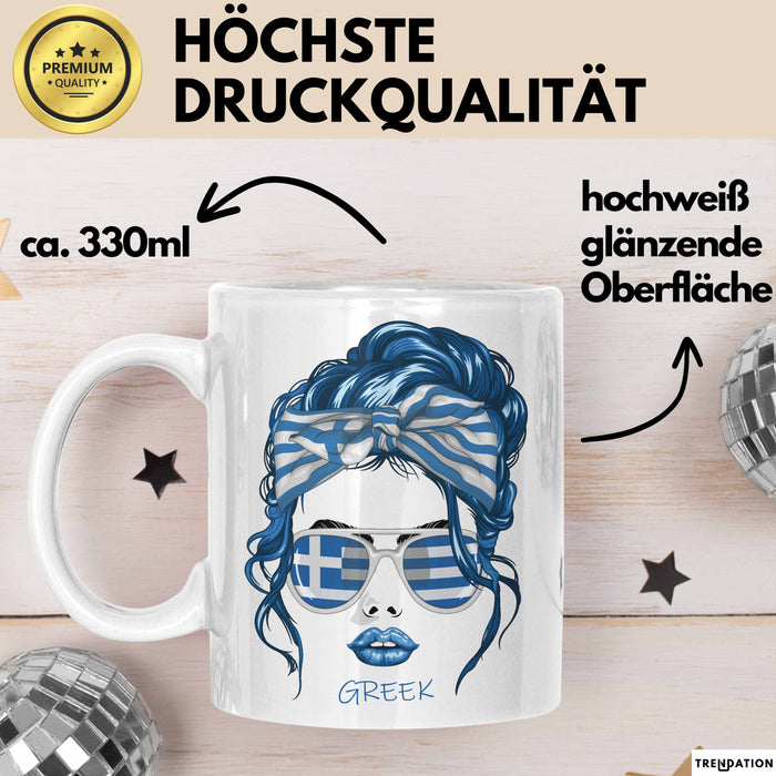 Grieche Tasse Geschenk Greek Woman Frau Becher Kaffee-Becher Weiß Trendation