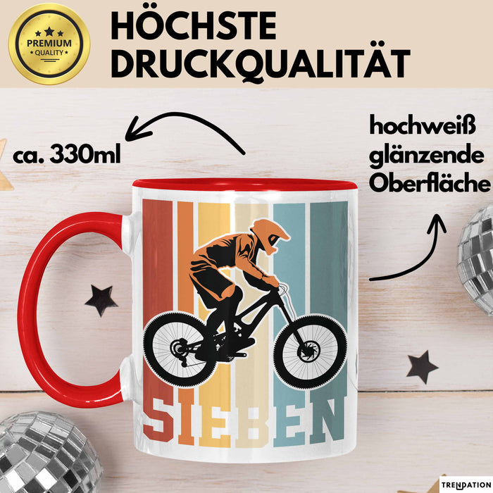 Tasse SIEBEN Grafik RetroStil Geschenkidee 7. Geburtstag Jungs Rot Trendation