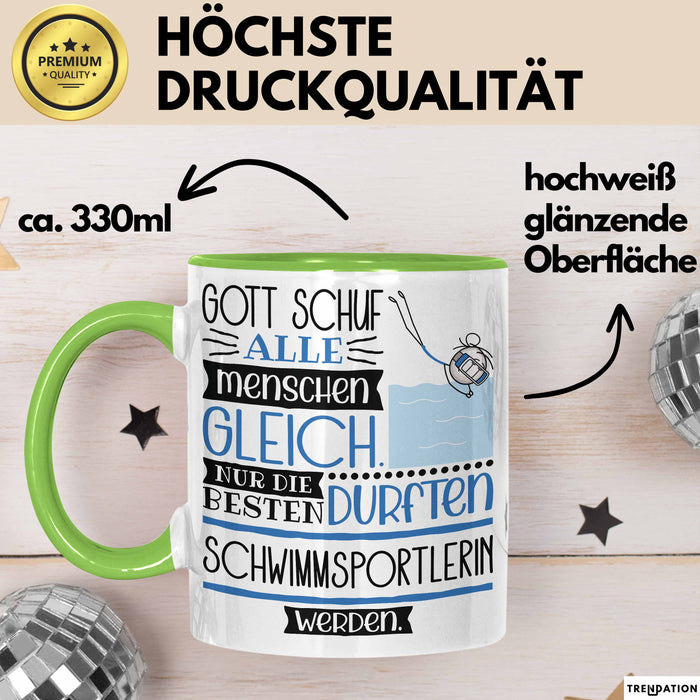 Schwimmsportlerin Geschenk Becher Tasse Gott Schuf Alle Menschen Gleich Nur Die Besten Durfeten Schwimmsportlerin Werden Geschenkidee Lustig Grün Trendation