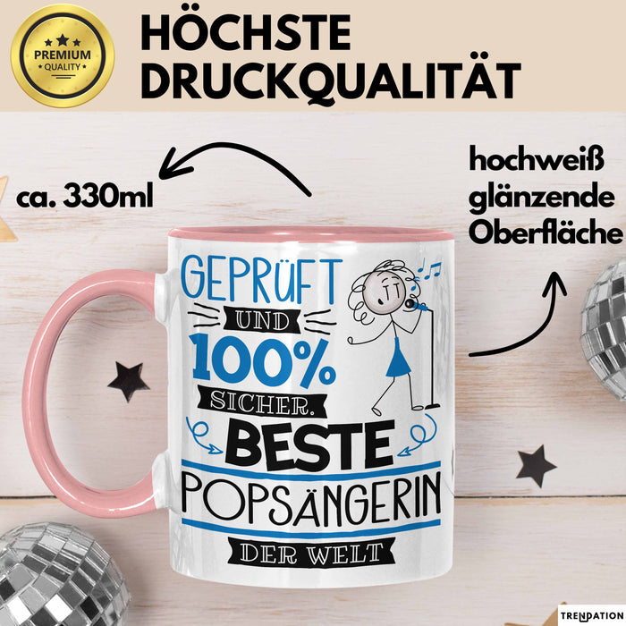 Beste Popsängerin Der Welt Tasse Geschenk für Eine Popsängerin Geprüft Und Sicher Geschenkidee Geburtstag Weihnachten Rosa Trendation