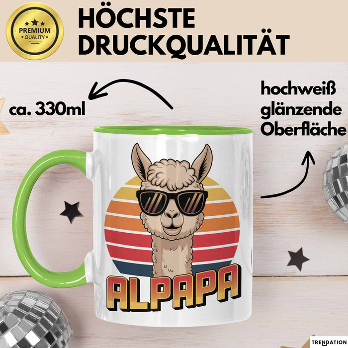 Vatertag Tasse Geschenk Alpapa Alpaka für Papa Spruch Grün Trendation