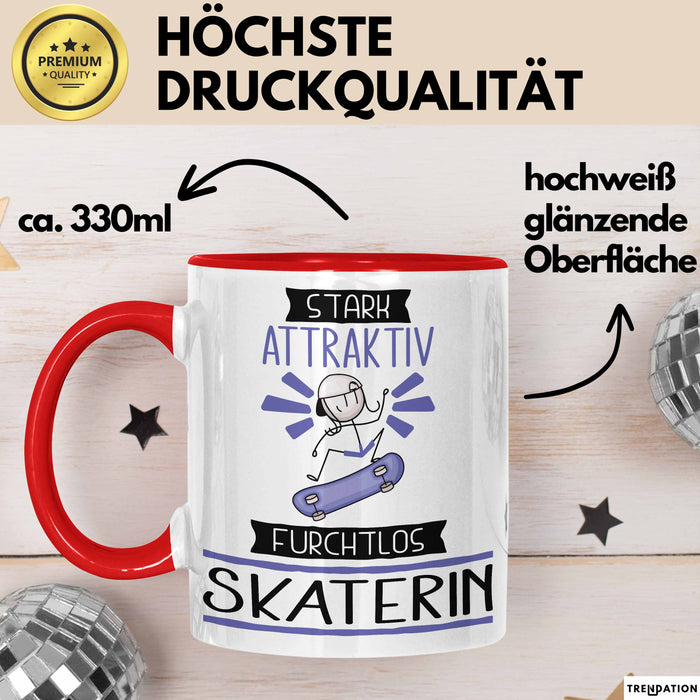 Skaterin Tasse Geschenk Becher Stark Attraktiv Furchtlos Skaterin Lustige Geschenkidee Rot Trendation