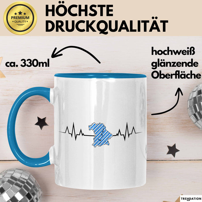 Bayern Tasse Geschenk Bayrische Liebe Geschenkidee München Herzschlag Tasse Kaffee-Becher Krug Blau Trendation