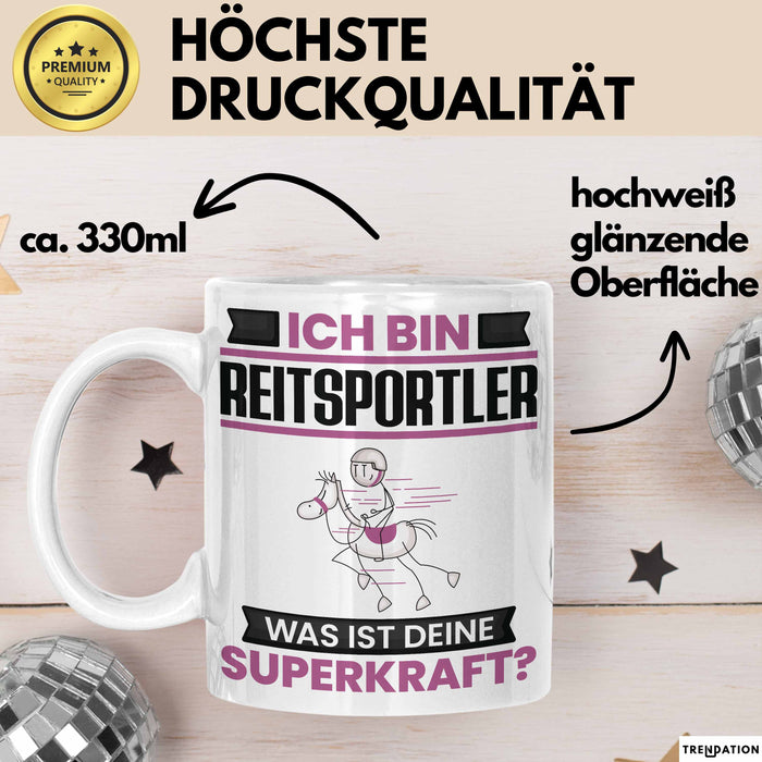 Reitsportler Tasse Geschenk für Reitsportler Geburtstag Lustiger Spruch Kaffee-Becher Was Ist Deine Superkraft Weiß Trendation