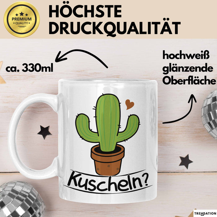 Kaktus Tasse Geschenk Kuscheln Sarkasmus Humor Geschenkidee Kaffee-Becher Kaktus-Liebhaber Weiß Trendation