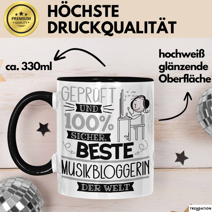 Beste Musikbloggerin Der Welt Tasse Geschenk für Eine Musikbloggerin Geprüft Und Sicher Geschenkidee Geburtstag Weihnachten Schwarz Trendation
