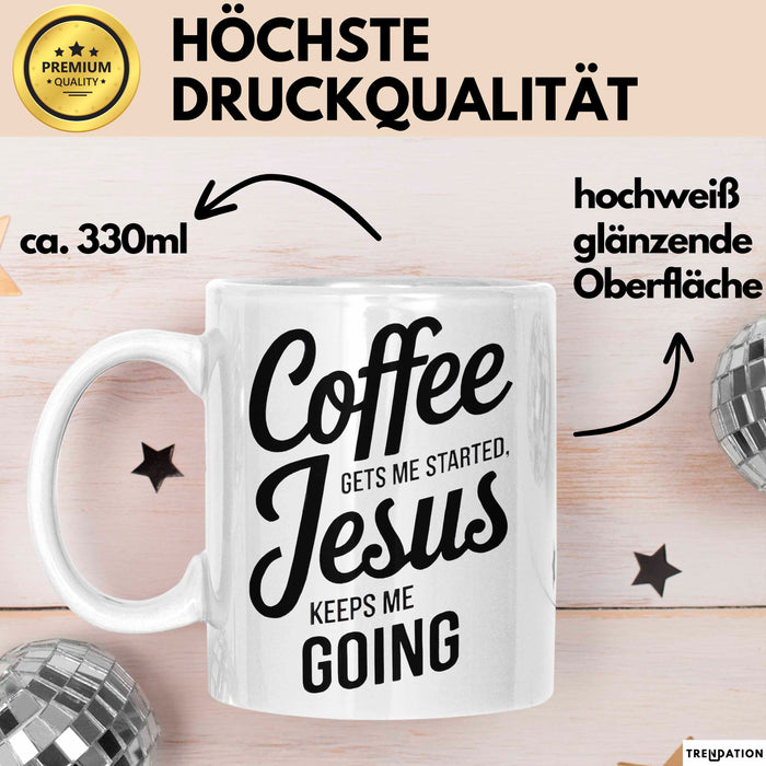Jesus Christliche Geschenk Kaffee Jesus hält mich am Laufen Geschenkidee Lustig Weiß Trendation