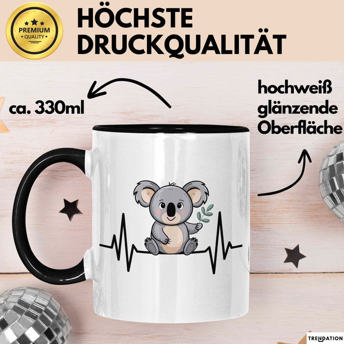 Koala Tierliebhaber Tasse Geschenk Lustige Geschenkidee Spruch Koala Herzschlag Schwarz Trendation