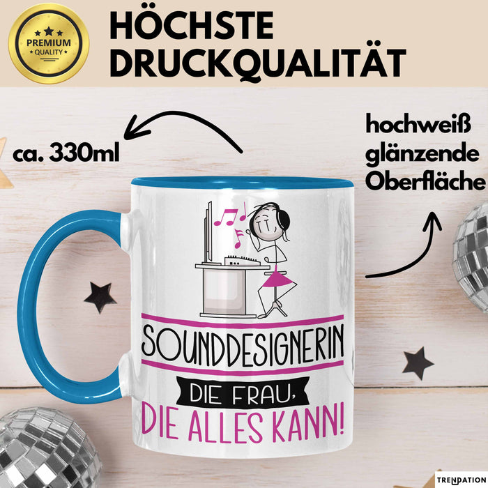 Sounddesignerin Geschenk Tasse Becher Die Frau Die Allen Kann Geschenkidee für eine Sounddesignerin Lustig Blau Trendation