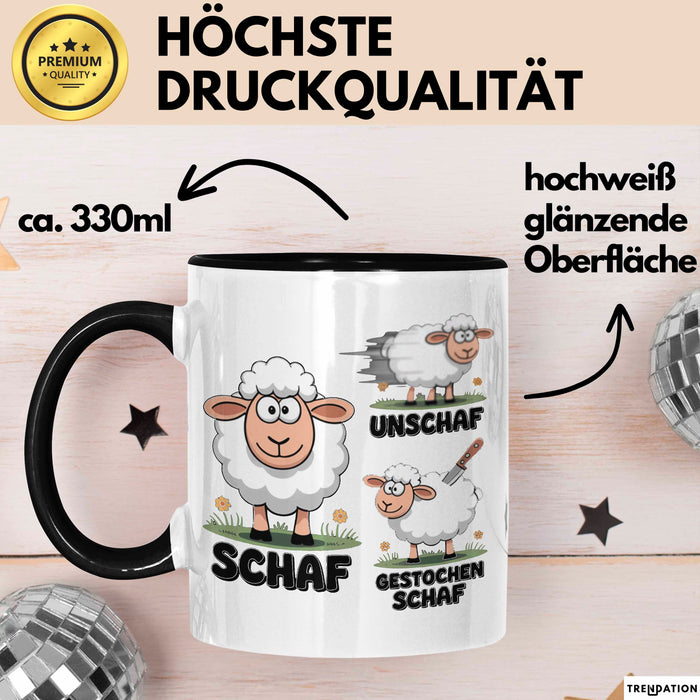 Schaf Tier Bauer Sarkasmus Tasse Becher Geschenk Lustige Geschenkidee Spruch Schaf Unschaf Gestochen Schaf Trendation