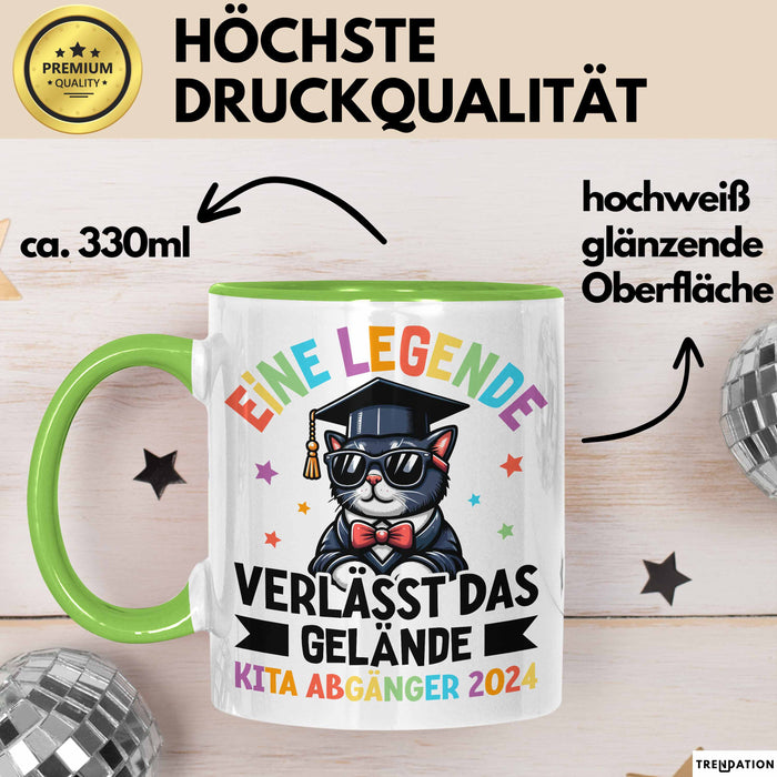 Einschulung Tasse Geschenk Kita Abgänger 2025 Eine Legende Geht Vom Gelände 1. Schultag Grün Trendation