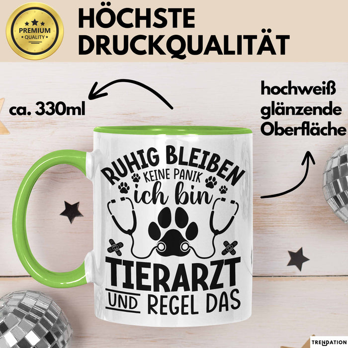 Tierarzt Tasse Geschenk Ruhig Bleiben Ich Bin Tierarzt Und Regel Das Geschenkidee Grün Trendation
