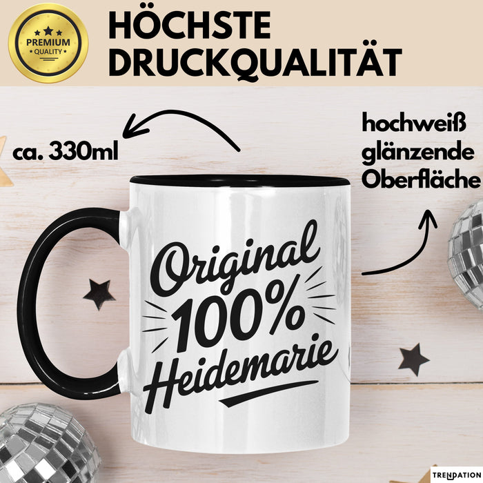 Heidemarie Tasse Geschenk Original 100% Heidemarie Geschenkidee Geburtstag Schwarz Trendation