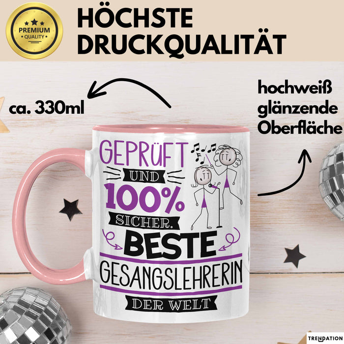 Beste Gesangslehrerin Der Welt Tasse Geschenk für Eine Gesangslehrerin Geprüft Und Sicher Geschenkidee Geburtstag Weihnachten Rosa Trendation