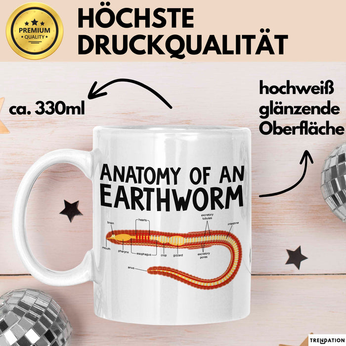 Regenwurm Tasse Geschenk Lustige Geschenkidee Spruch Anatomie Eines Regenwurms Weiß Trendation
