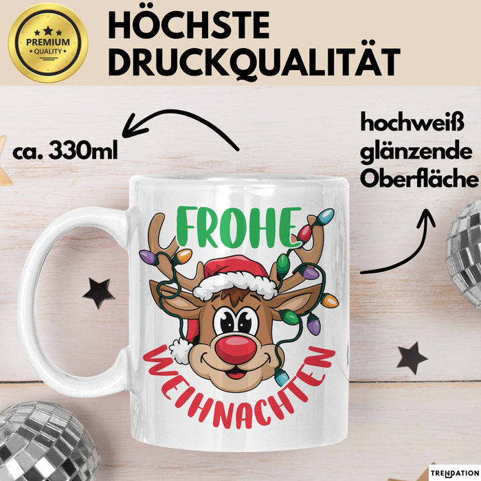 Weihnachten Tasse Geschenk Frohe Weihnachten Rentier Geschenkidee Weihnachtszeit Kaffee-Becher Weiß Trendation
