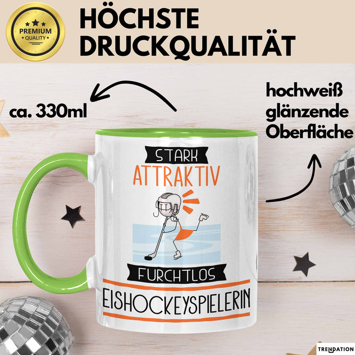 Eishockeyspielerin Tasse Geschenk Becher Stark Attraktiv Furchtlos Eishockeyspielerin Lustige Geschenkidee Grün Trendation