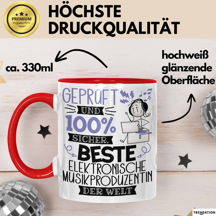 Beste Elektronische Musikproduzentin Der Welt Tasse Geschenk für Eine Elektronische Musikproduzentin Geprüft Und Sicher Geschenkidee Geburtstag Weihnachten Rot Trendation