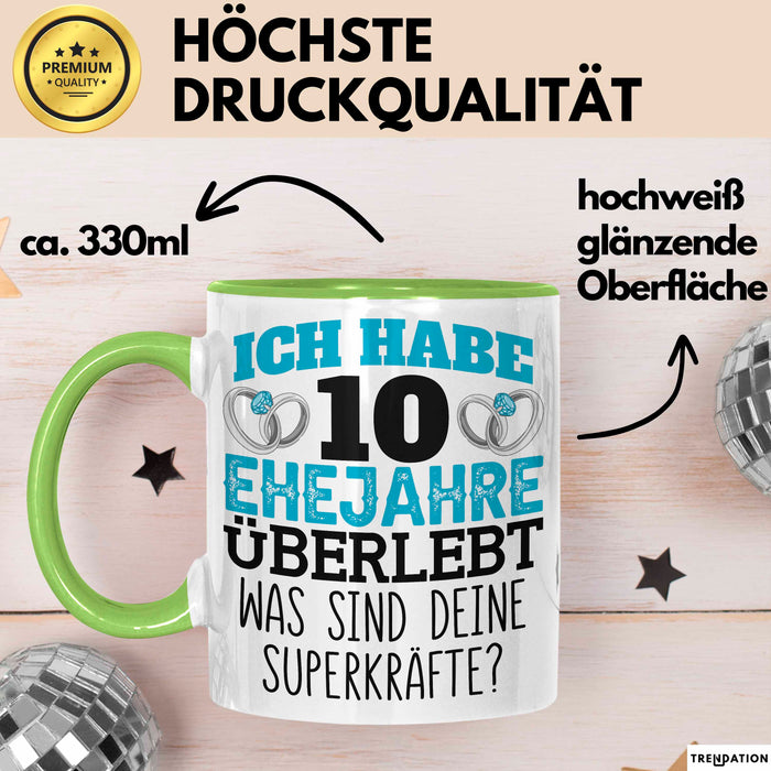 Rosenhochzeit Tasse Geschenk 10 Jahre Verheirtatet Geschenkidee Ehemann Ehefrau Becher Grün Trendation