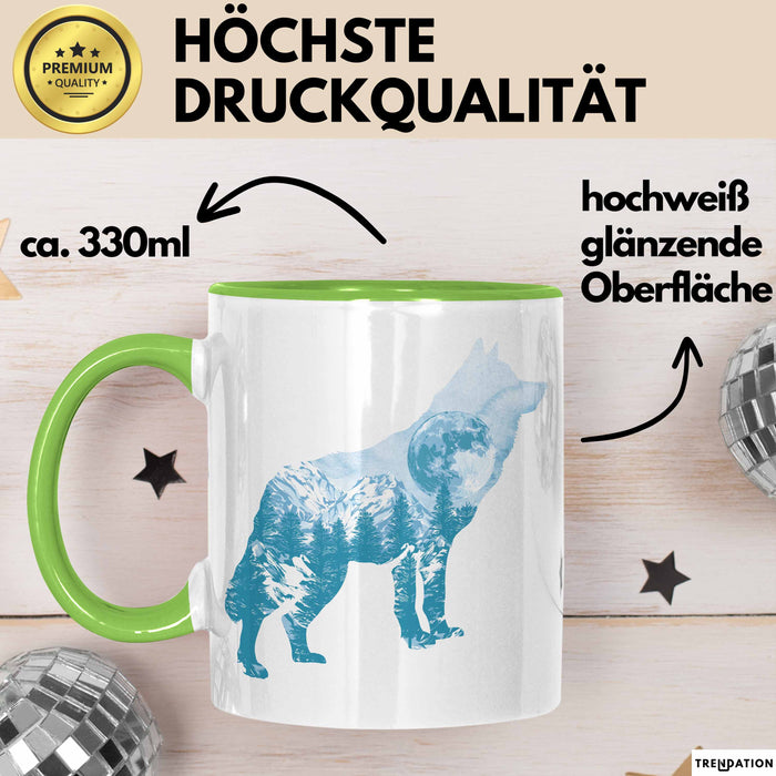Wolf Tasse Geschenk Silhouette Landschaft Mond Geschenkidee Grün Trendation