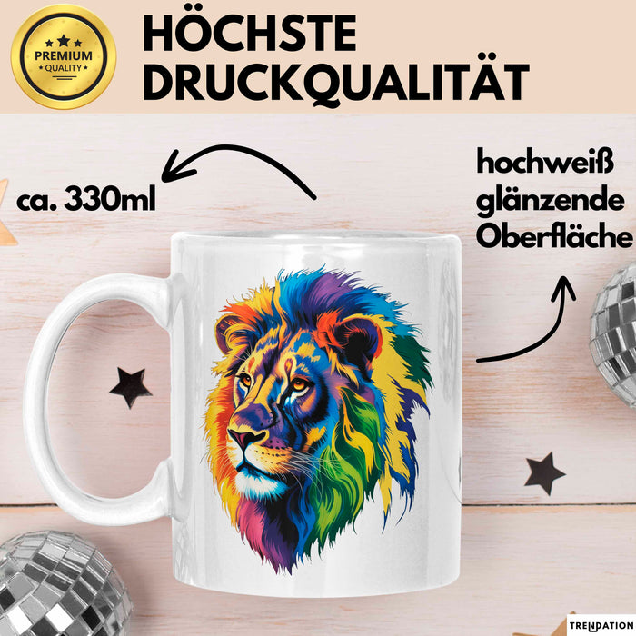 Bunter Löwe Tasse Geschenk Lustige Geschenkidee Spruch Weiß Trendation