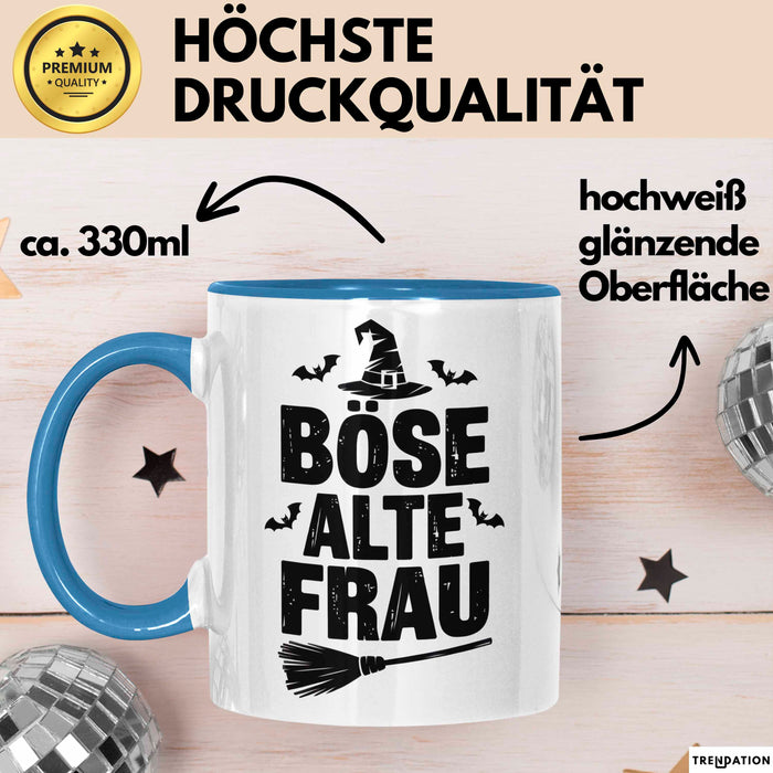 Oma Großmutter Sarkasmus Tasse Becher Geschenk Lustige Geschenkidee Spruch Böse Alte Frau Blau Trendation