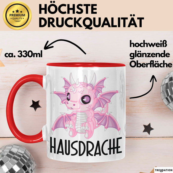 Hausdrache Tasse Geschenk Becher Rot Trendation