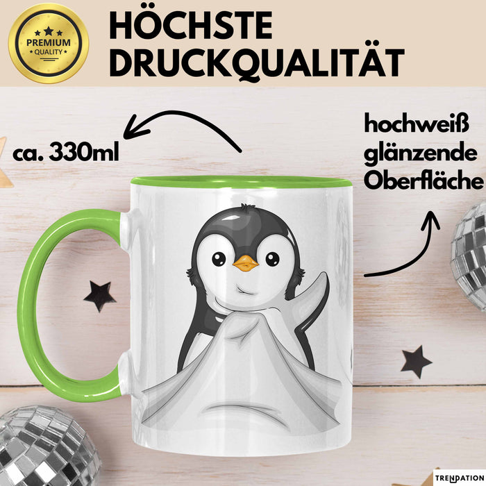 Lustige Tasse Geschenk Klein Pinguin Süßer Becher Spruch Grün Trendation