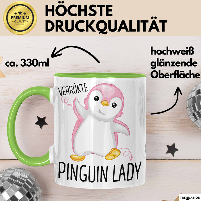 Lustige Tasse Geschenk Verrückte Pinker Pinguin Spruch Grün Trendation