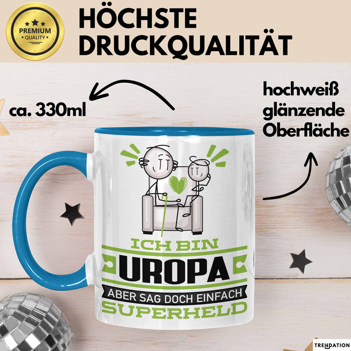 Uropa Geschenk Tasse Ich Bin Uropa Aber Sag Doch Einfach Superheld Lustige Geschenkdiee für Uropa Kaffee-Becher Blau Trendation