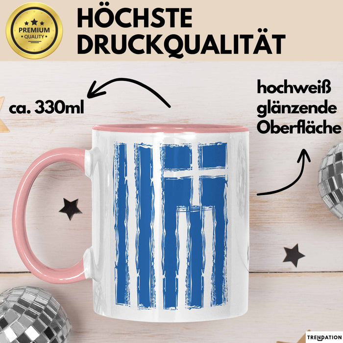 Griechenland Tasse Geschenk Grieche Flagge Hoch Kaffee-Becher Rosa Trendation