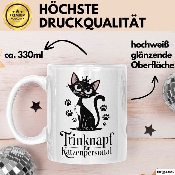 Katzenliebhaber Tasse Geschenkidee Trinknapf Katzen Personal Weiß Trendation