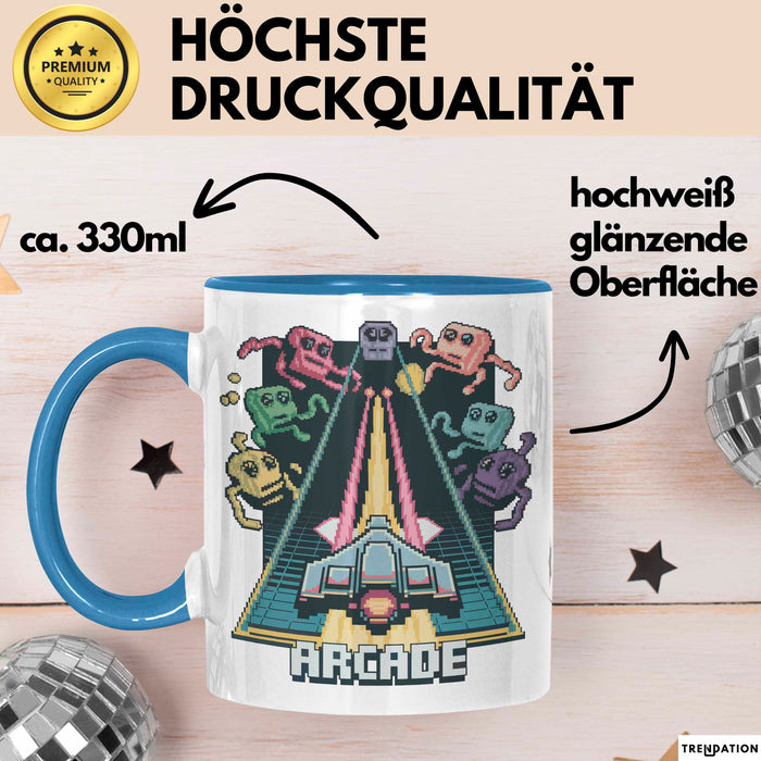 Retro Gamer Tasse Geschenkidee für Gaming und Konsolen Fans Blau Trendation