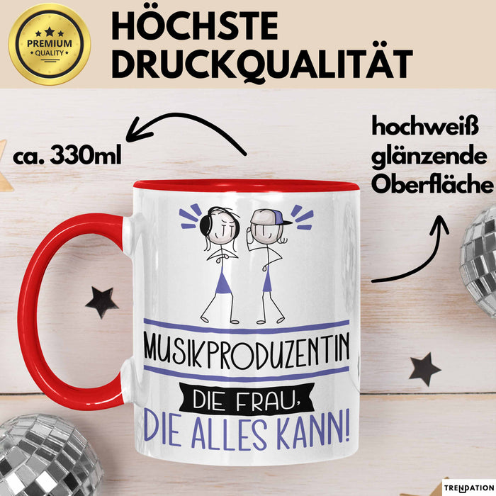 Musikproduzentin Geschenk Tasse Becher Die Frau Die Allen Kann Geschenkidee für eine Musikproduzentin Lustig Rot Trendation