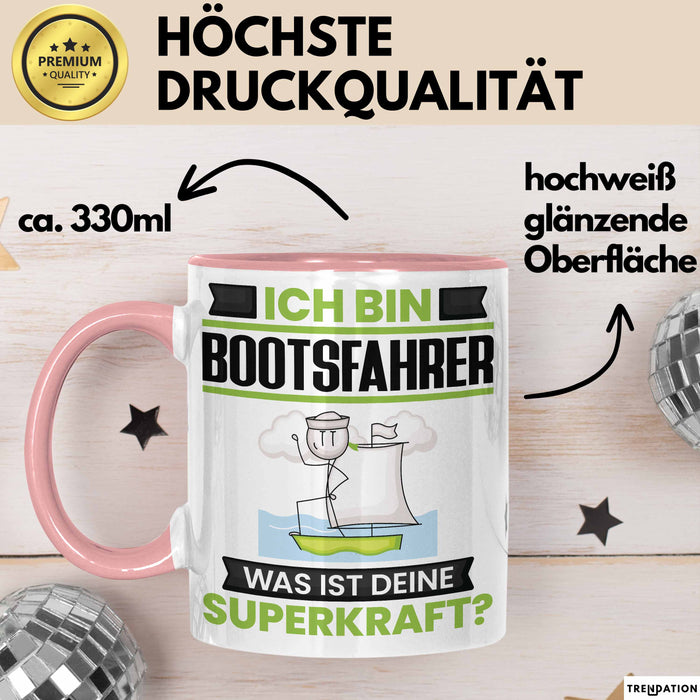 Bootsfahrer Tasse Geschenk für Bootsfahrer Geburtstag Lustiger Spruch Kaffee-Becher Was Ist Deine Superkraft Rosa Trendation