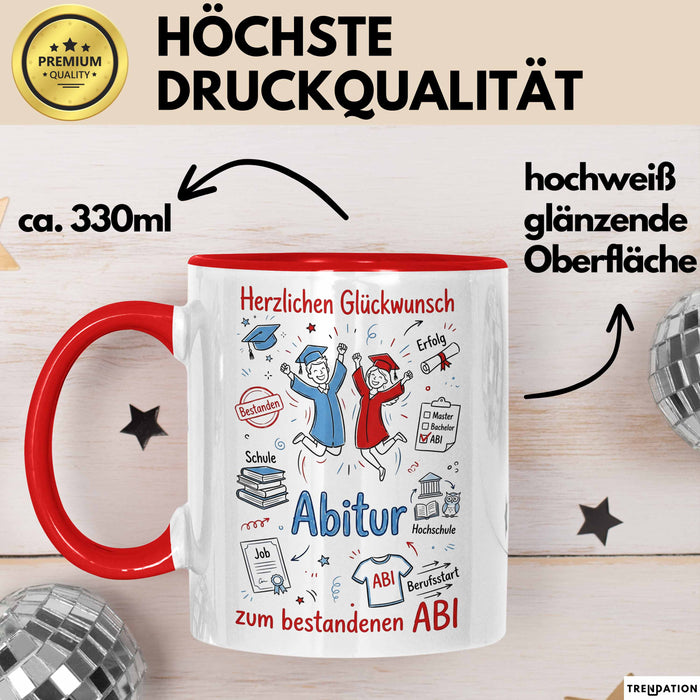 Schüler Abschluss Tasse Geschenk Lustige Geschenkidee Spruch Herzlichen Glückwunsch Abitur Rot Trendation