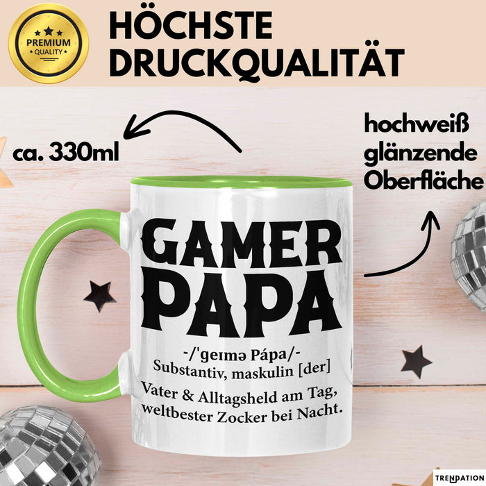 Spieler Papa Tasse Geschenk Lustige Geschenkidee Spruch Gamer Papa Grün Trendation