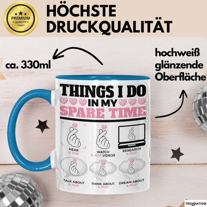 KPop Tasse Geschenk Spare Time Finger Heart Grafik Geschenkidee Blau Trendation